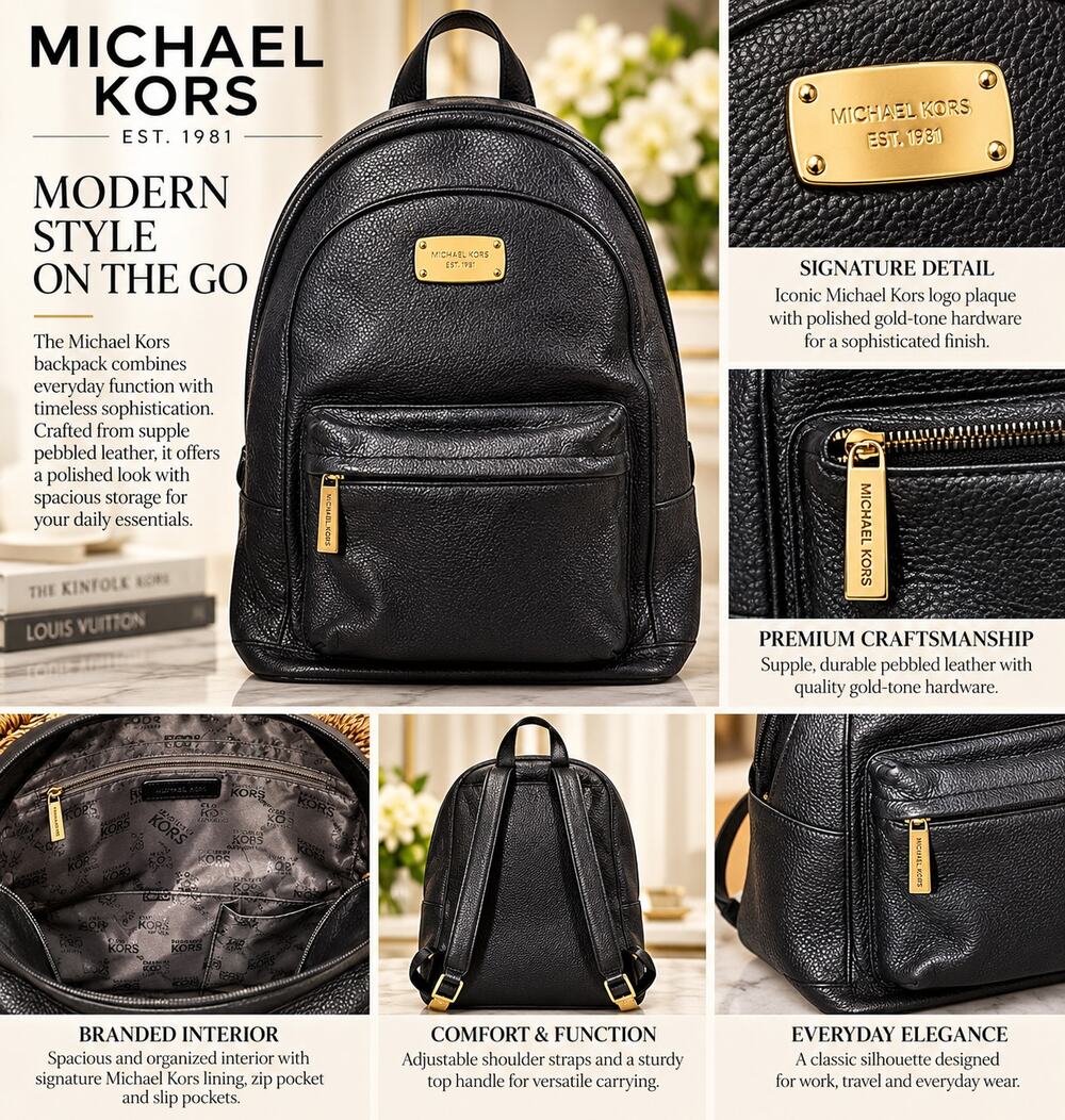 Michael Kors Black Leather Gold Hardware Backpack